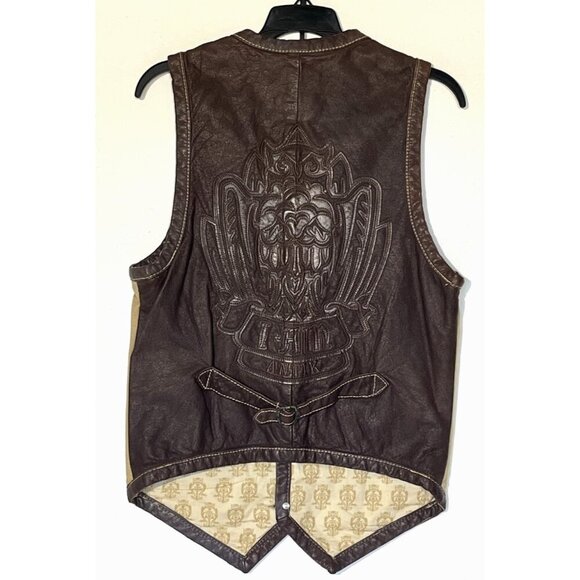 New I AM ANTIK Beige Brown Faux Leather Canvas Western Indian Handmade Vest - Picture 1 of 5